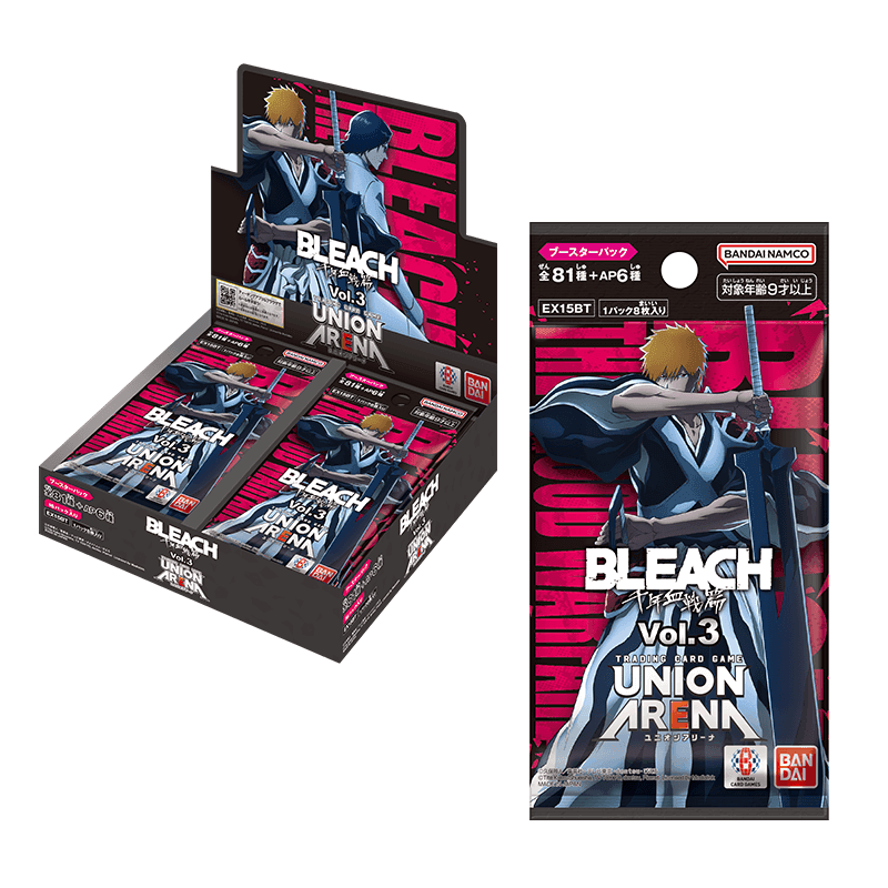 유니온 아레나 「BLEACH 천년혈전편 Vol.3」【EX15BT】 — 9월 11일 일본 발매, 1팩 8장 385엔·1박스 16팩, 전 81종+AP 6종